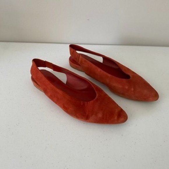 Everlane Slingback Pointed Flats Suede Womens 7.5 Red - Picture 1 of 8